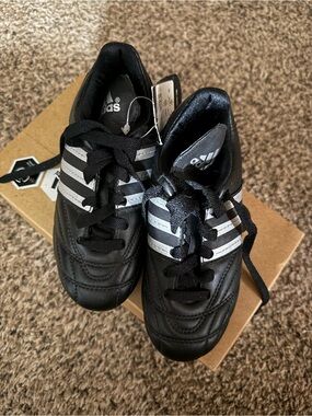 adidas Kids Black Cleats with Silver Stripes